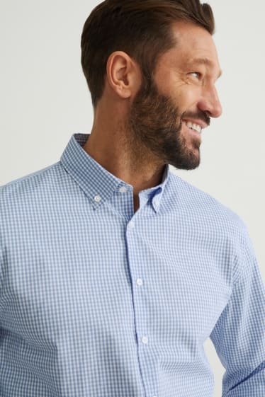 Hommes - Chemise de bureau - slim fit - col button down - facile à repasser - bleu clair