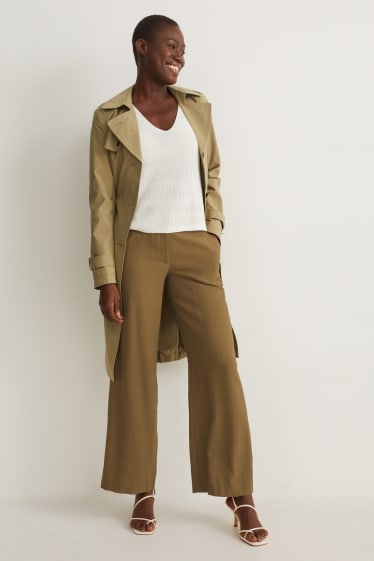 Femei - Pantaloni de stofă - talie înaltă - wide leg - verde închis