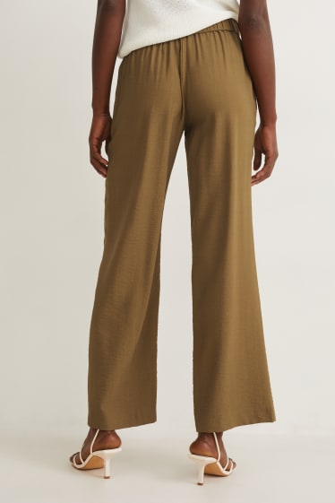 Femei - Pantaloni de stofă - talie înaltă - wide leg - verde închis