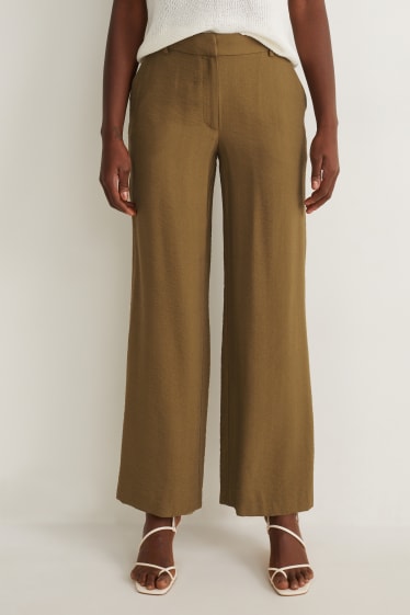Femei - Pantaloni de stofă - talie înaltă - wide leg - verde închis