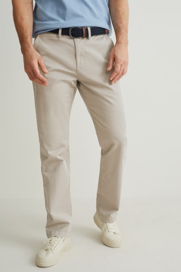 Mężczyźni - Spodnie chino z paskiem - Regular Fit - brązowoszary