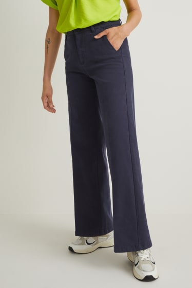 Donna - Pantaloni - vita alta - gamba larga - blu scuro