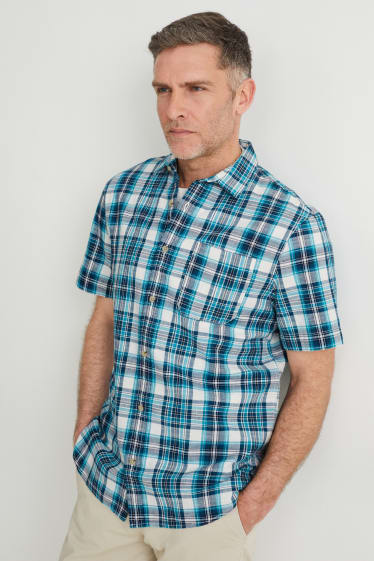 Uomo - Camicia - regular fit - collo all'italiana - a quadretti - turchese