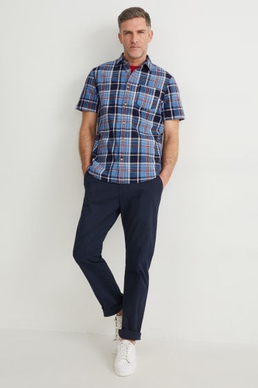Hommes - Chemise - regular fit - col kent - à carreaux - bleu foncé