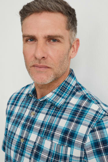 Uomo - Camicia - regular fit - collo all'italiana - a quadretti - turchese
