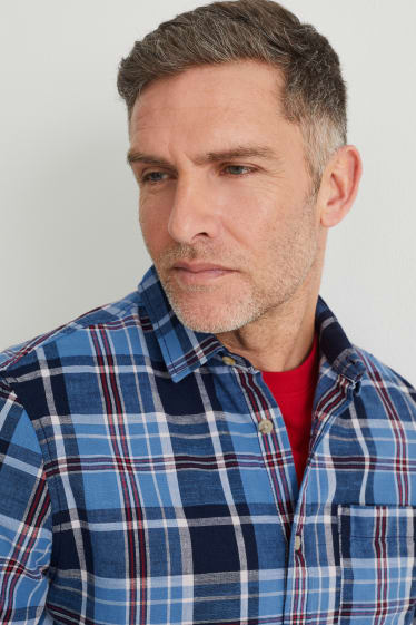 Hommes - Chemise - regular fit - col kent - à carreaux - bleu foncé