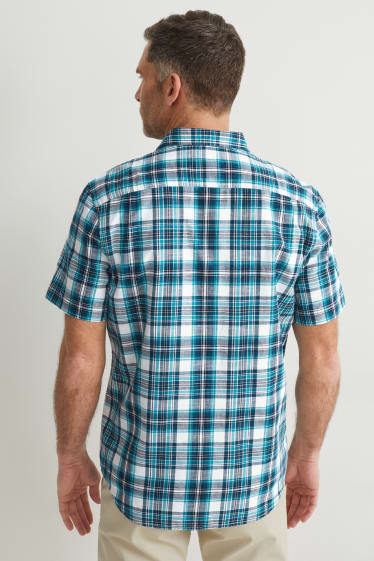 Uomo - Camicia - regular fit - collo all'italiana - a quadretti - turchese