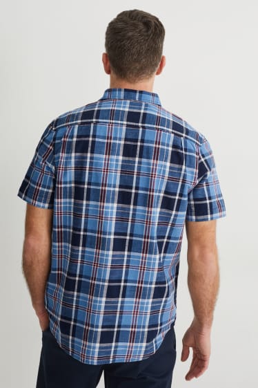 Hommes - Chemise - regular fit - col kent - à carreaux - bleu foncé