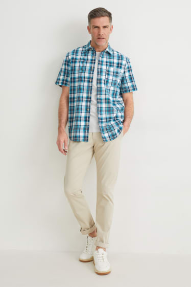Uomo - Camicia - regular fit - collo all'italiana - a quadretti - turchese