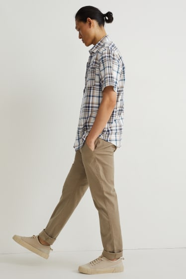 Uomo - Camicia - regular fit - collo all'italiana - a quadretti - beige chiaro