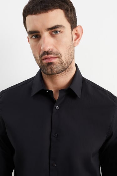 Hommes - Chemise de bureau - slim fit - col kent - facile à repasser - noir