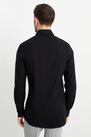 Hommes - Chemise de bureau - slim fit - col kent - facile à repasser - noir