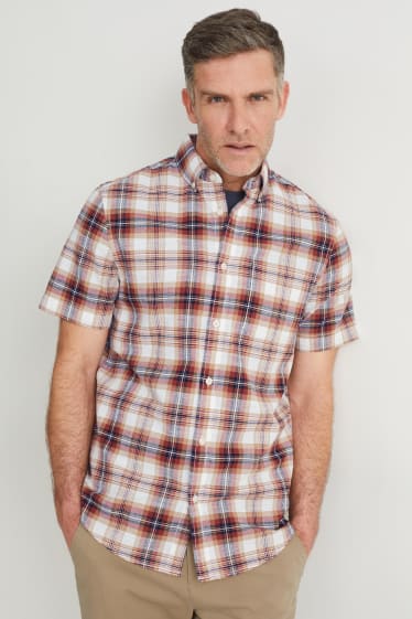 Men - Shirt - regular fit - button-down collar - check - dark orange
