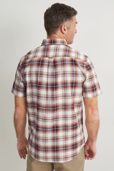 Hombre - Camisa - regular fit - button down - de cuadros - naranja oscuro