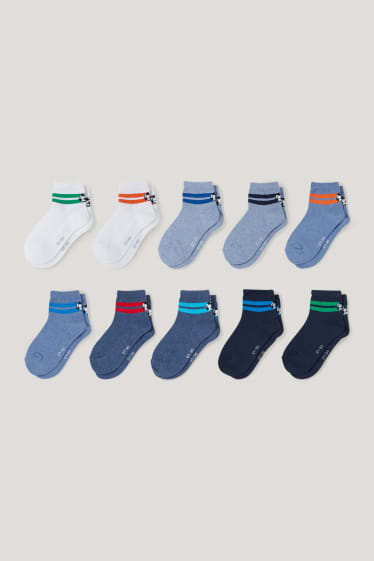 Garçons - Lot de 10 paires - football - chaussettes à motif - bleu foncé