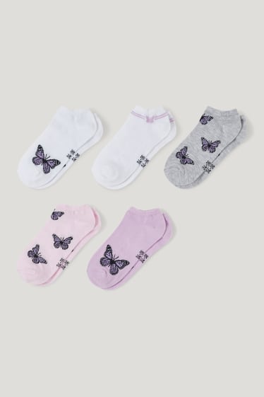 Filles - Lot de 5 paires - papillons - chaussettes de sport à motif - rose