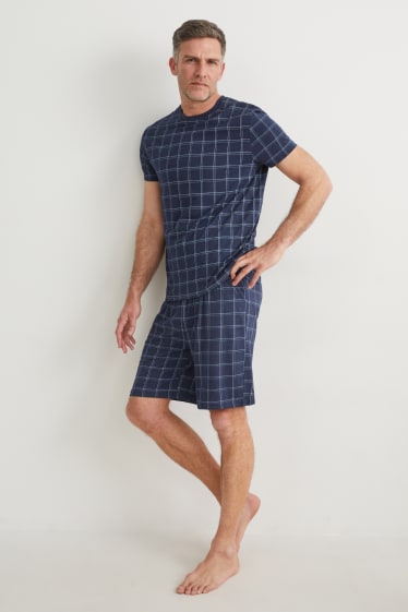 Uomo - Pigiama corto - a quadretti - blu scuro