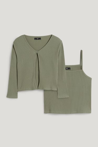 Filles - Encore plus de tailles - ensemble - gilet en maille et débardeur - deux pièces - vert