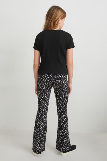Kids Girls - Set - tricou cu mânecă scurtă și colanți evazați - 2 piese - negru