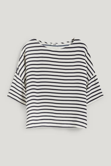 Women - Blouse - striped - dark blue / creme white