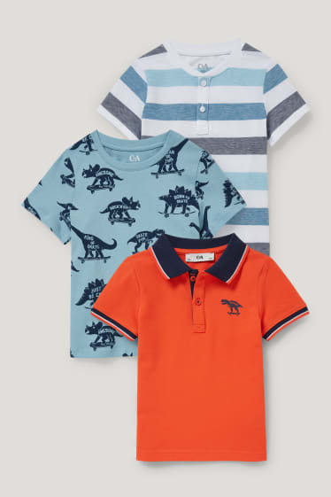 Toddler Boys - Multipack of 3 - dinosaur - polo shirt and 2 short sleeve T-shirts - blue