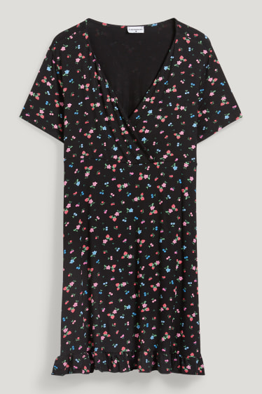 Donna - CLOCKHOUSE - vestito a portafoglio - a fiori - nero