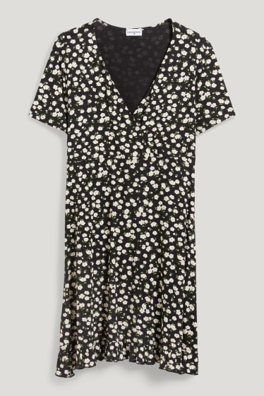 Femmes grandes tailles - CLOCKHOUSE - robe portefeuille - à fleurs - noir