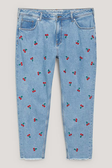 Femei XL - CLOCKHOUSE - slim jeans - talie înaltă - cu model - denim-albastru deschis
