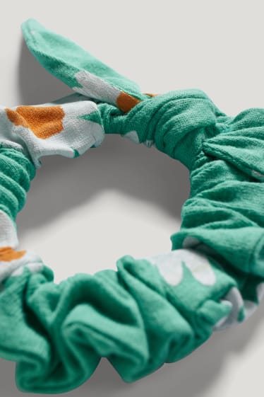 Exkluzivní online - Souprava - šaty a scrunchie gumička do vlasů - 2dílná - s květinovým vzorem - zelená