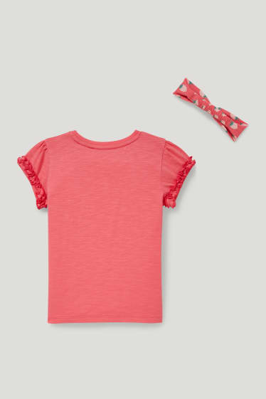 Batolata dívky - Souprava - tričko s krátkým rukávem a čelenka do vlasů - 2dílná - růžová