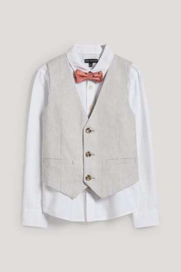 Garçons - Ensemble - chemise, veston et nœud papillon - LYCRA® - 3 pièces - beige clair