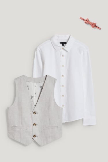 Garçons - Ensemble - chemise, veston et nœud papillon - LYCRA® - 3 pièces - beige clair