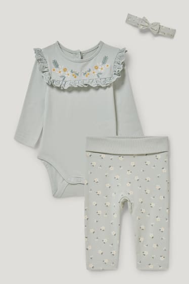 Bébé filles - Ensemble bébé - 3 pièces - à fleurs - vert menthe