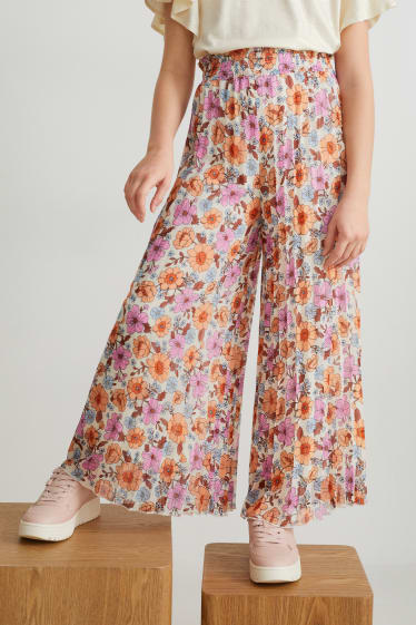 Bambine: - Pantaloni plissettati - a fiori - rosa