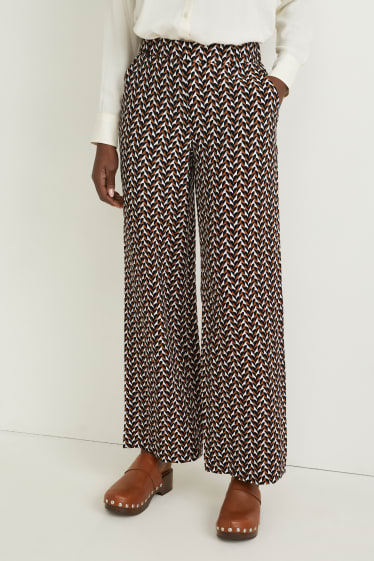 Women - Cloth trousers - high waist - palazzo - brown
