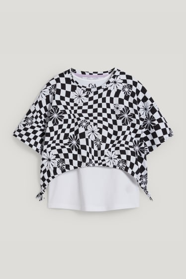 Dívčí - Rozšířené velikosti - souprava - tričko s krátkým rukávem a top - 2dílná - černá/bílá