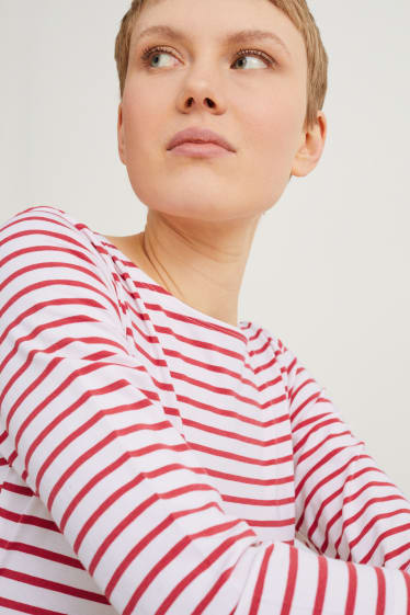 Dames - Longsleeve - gestreept - wit / rood
