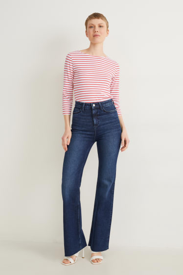 Dames - Longsleeve - gestreept - wit / rood