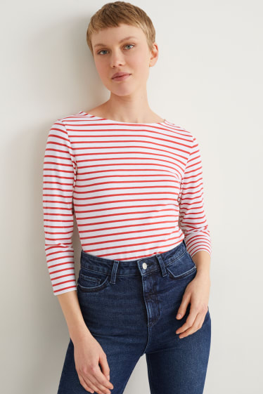 Dames - Longsleeve - gestreept - wit / rood
