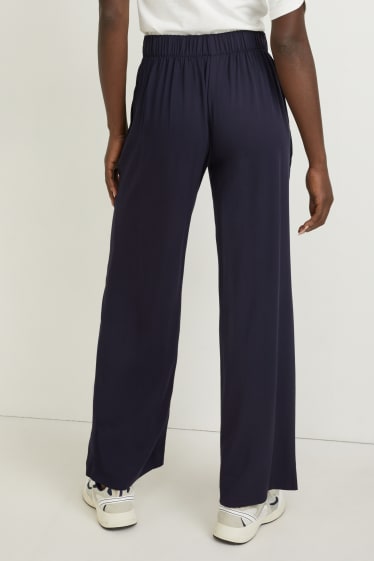Women - Trousers - high waist - palazzo - dark blue