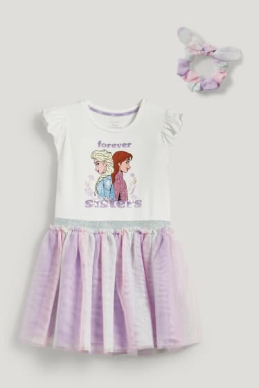 Batolata dívky - Ledové království - souprava - šaty a scrunchie gumička do vlasů - 2dílná - krémově bílá