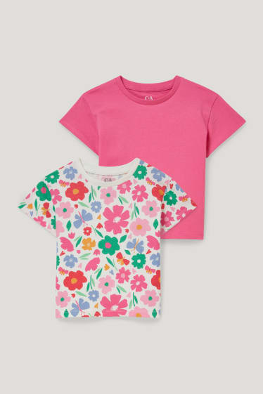 Toddler Girls - Set van 2 - T-shirt - fuchsiarood