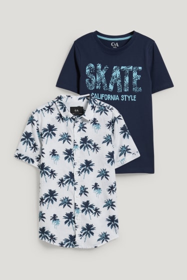 Băieți - Set - cămașă și tricou cu mânecă scurtă - 2 piese - albastru închis