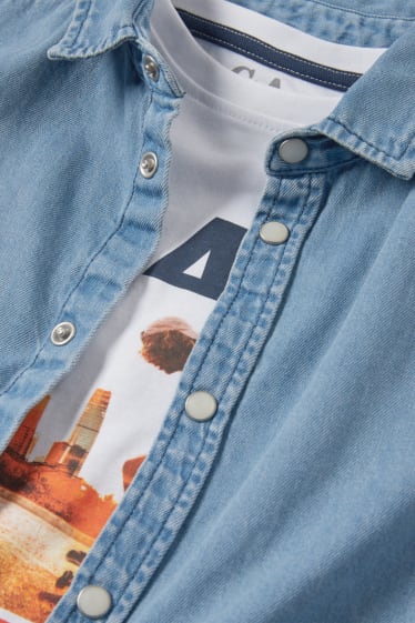 Kids Boys - Set - denim shirt and short sleeve T-shirt - 2 piece - blue