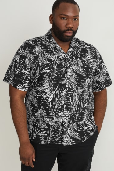Men XL - Shirt - regular fit - lapel collar - linen blend - black