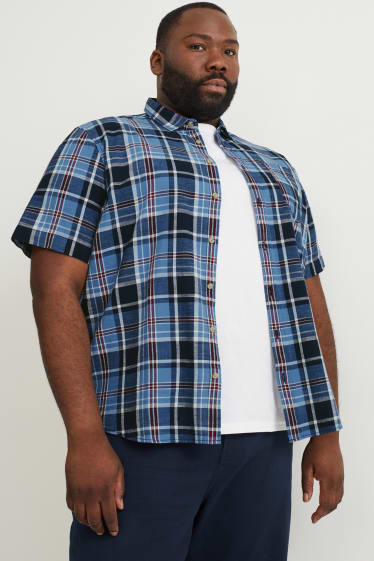 Heren XL - Overhemd - regular fit - kent - geruit - donkerblauw
