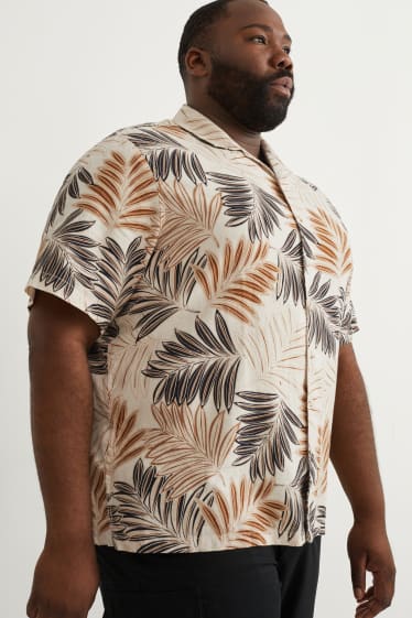 Pánské XL - Košile - regular fit - klopový límec - lněná směs - béžová