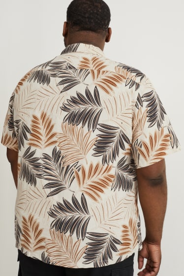 Pánské XL - Košile - regular fit - klopový límec - lněná směs - béžová