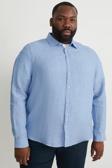 Uomo XL - Camicia in lino - regular fit - collo all'italiana - azzurro