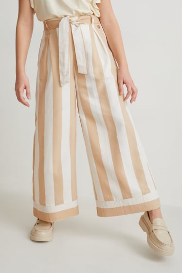 Filles - Pantalon de toile - à rayures - beige